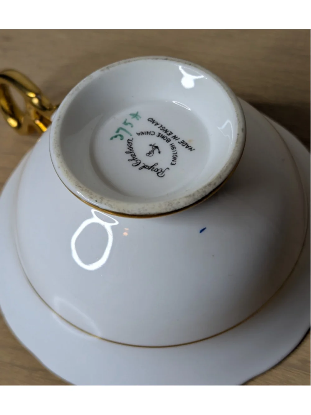Royal Chelsea Bone China Tea Cup and Saucer Set, White and Gold Vintage